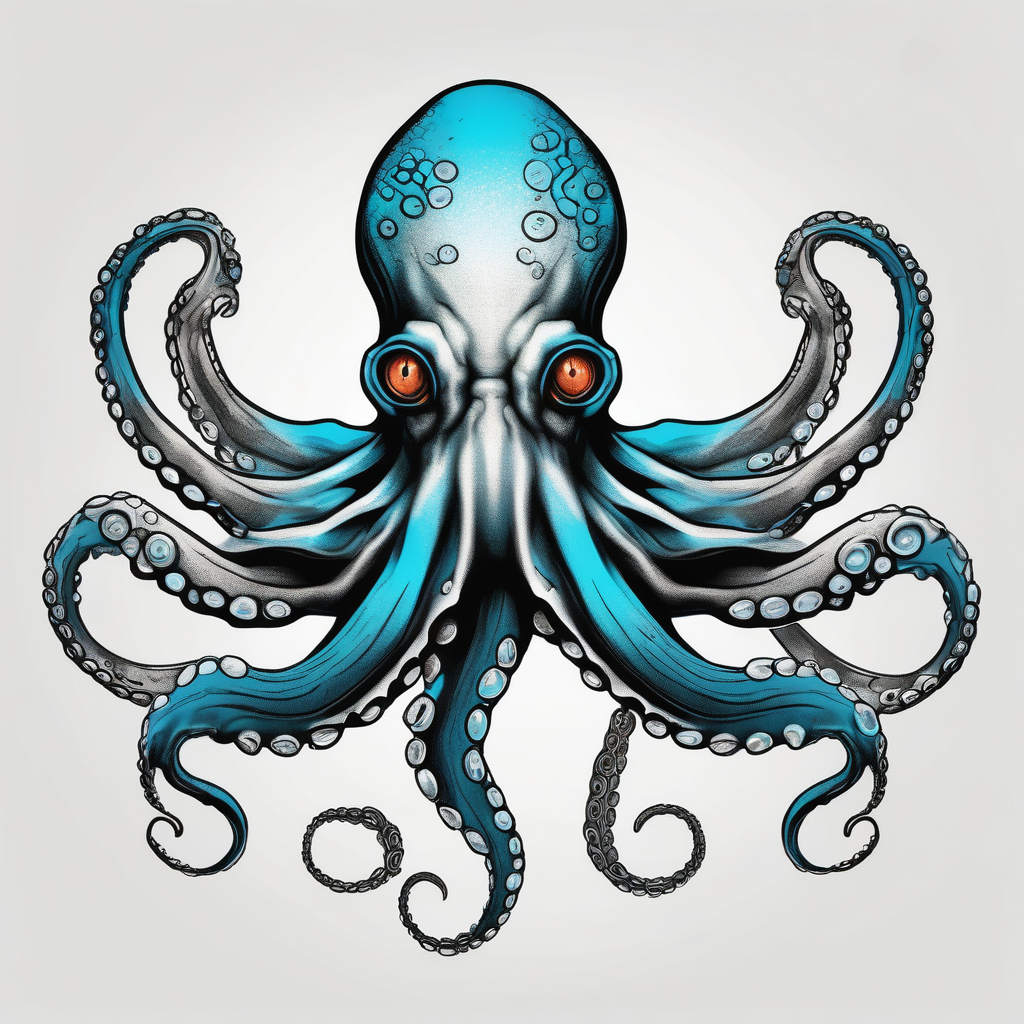 octopus with neon Blue suckers tattoo cute tattoo idea, AI-generated Black and White tattoo design